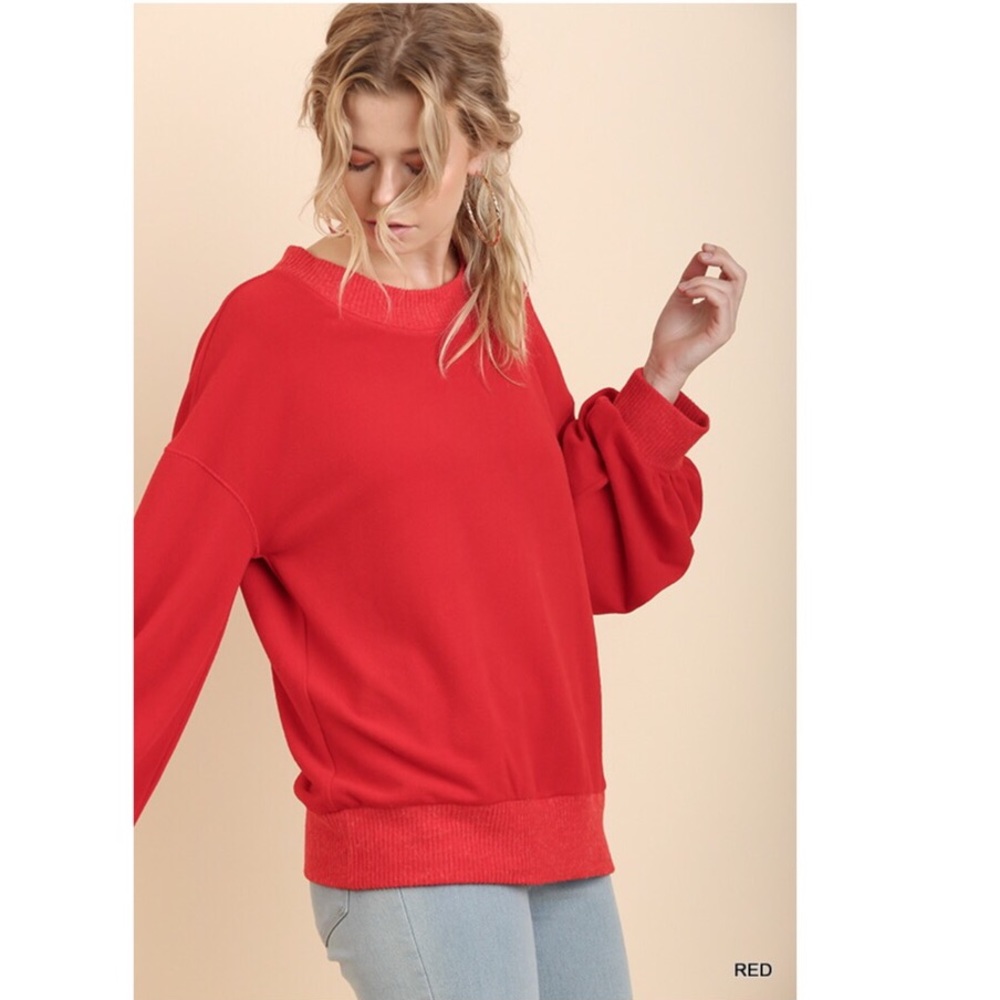 1 LEFT! Red Balloon Sleeve Sweater - Picture 2 of 4